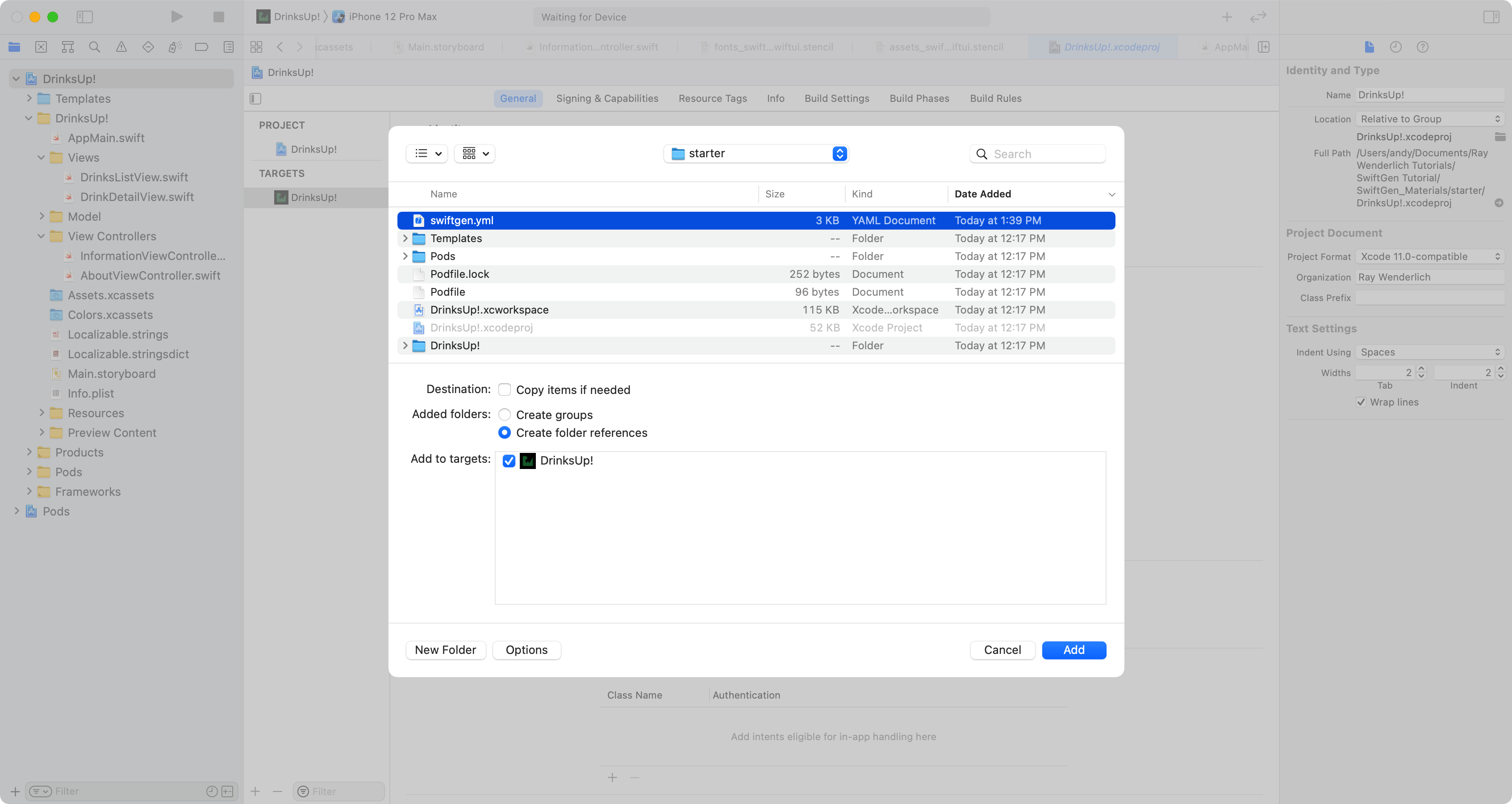 Add SwiftGen.yml without copying file