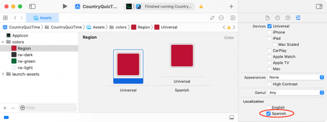 Changing Spanish color localization to green