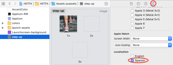 Localize asset in Attributes inspector.