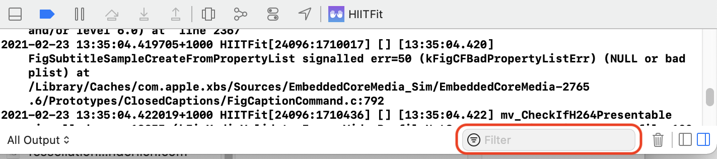 Filter debug console