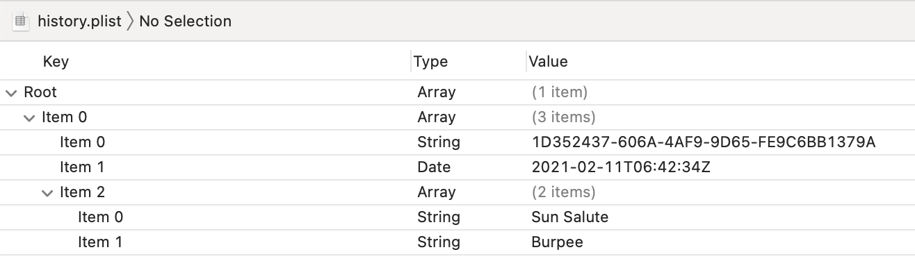 Saved history property list file