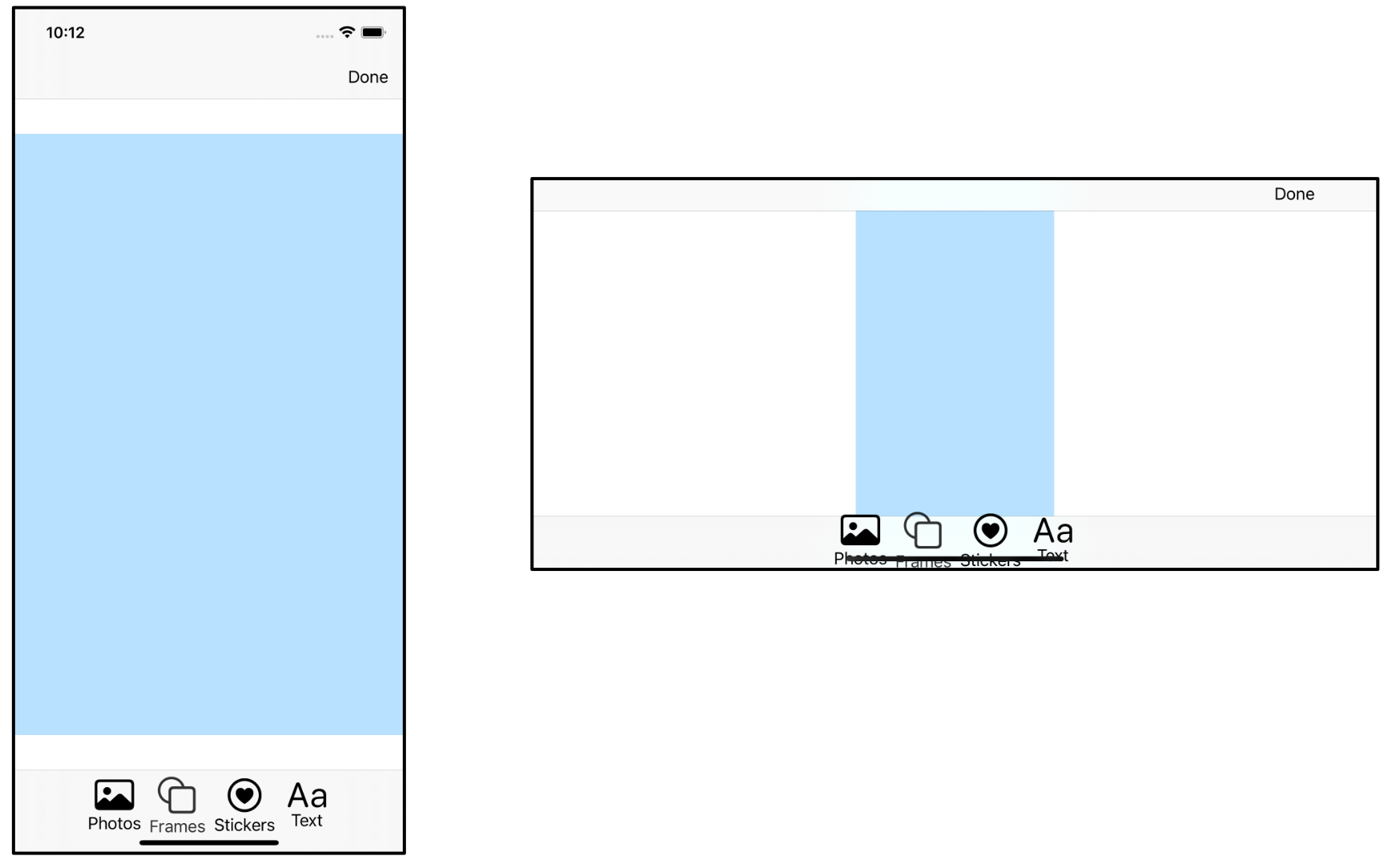 Scaled card in portrait and landscape