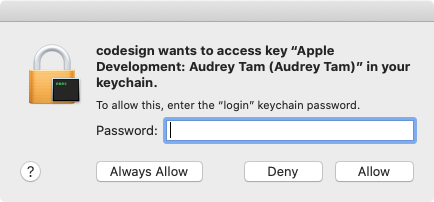 Allow access to the certificate in your keychain.