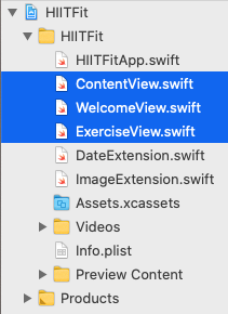 Project navigator after you add two SwiftUI view files